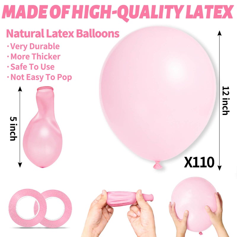 KUULBELA 110pcs Light Pink Balloon 12 inch, Light Pink Latex Balloons for Birthday Party Baby Shower Wedding(with 2 Ribbons). - Image 4