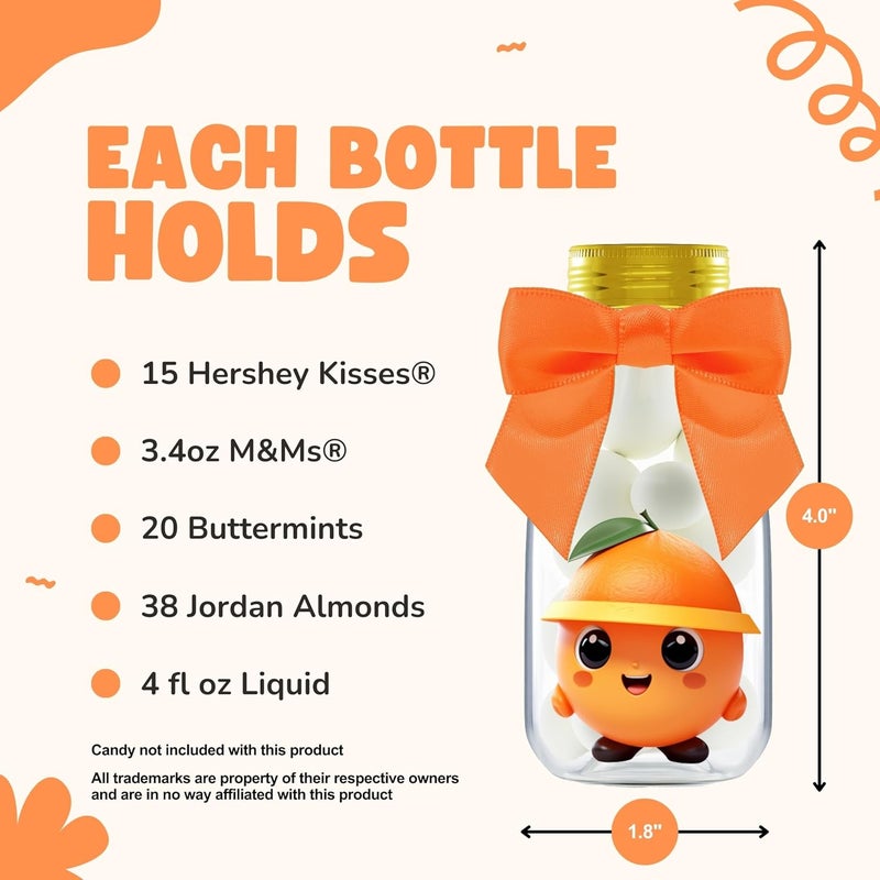 Ethisa Small 12 Pack Little Cutie Baby Shower Party Favors - Candy Jars with Ribbons and Stickers - DIY Party Decoration Bottles for Little Cutie is on the Way Gender Reveal - Orange Table Centerpiece - Image 4