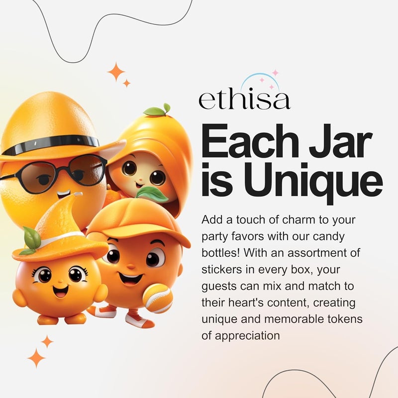 Ethisa Small 12 Pack Little Cutie Baby Shower Party Favors - Candy Jars with Ribbons and Stickers - DIY Party Decoration Bottles for Little Cutie is on the Way Gender Reveal - Orange Table Centerpiece - Image 3