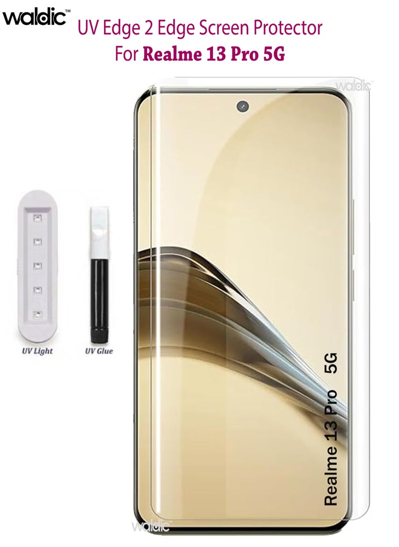 Waldic - Realme 13 Pro 5G Premium Tempered Glass Design For Realme 13 Pro 5G Smartphone Advanced Border Less Full Edge To Edge UV Screen Protector And Easy Installation Kit - Image 1