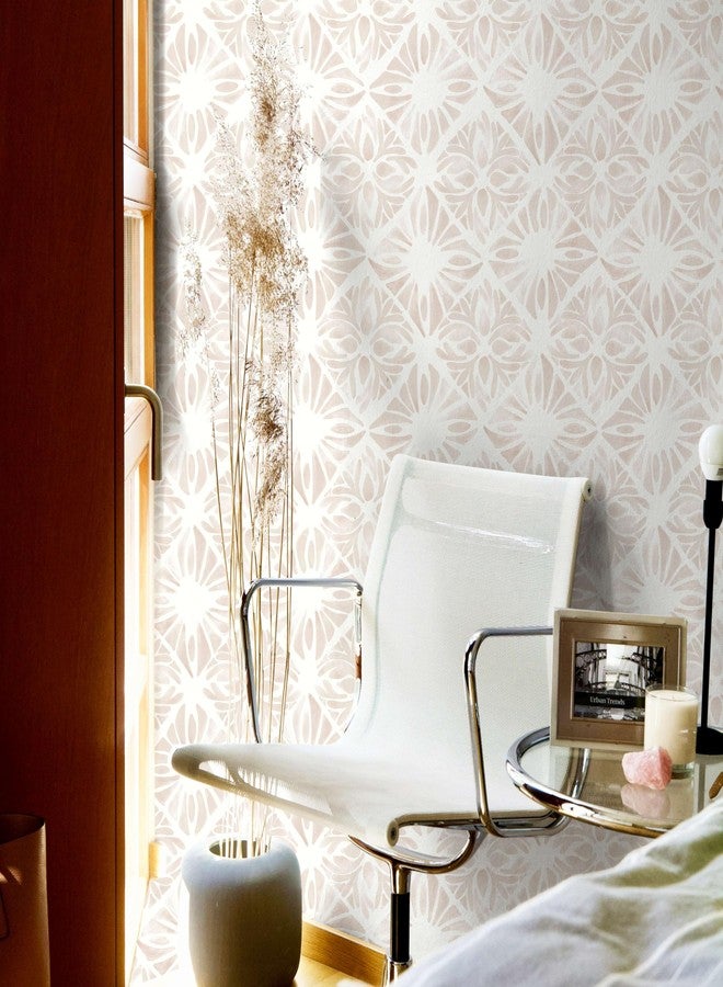 Fiula Geometric Peel and Stick Wallpaper Boho wallpaper78.7 x17.3 White and Pink Wallpaper White Contact Paper Removable Wallpaper for Bedroom Waterproof Removable Shelf Liner Decal Vinyl Roll - Image 5