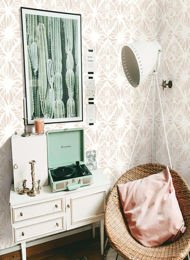 Fiula Geometric Peel and Stick Wallpaper Boho wallpaper78.7 x17.3 White and Pink Wallpaper White Contact Paper Removable Wallpaper for Bedroom Waterproof Removable Shelf Liner Decal Vinyl Roll - Image 4