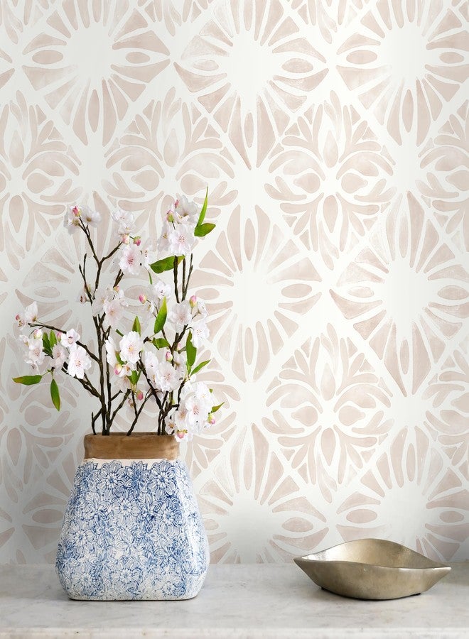 Fiula Geometric Peel and Stick Wallpaper Boho wallpaper78.7 x17.3 White and Pink Wallpaper White Contact Paper Removable Wallpaper for Bedroom Waterproof Removable Shelf Liner Decal Vinyl Roll - Image 1