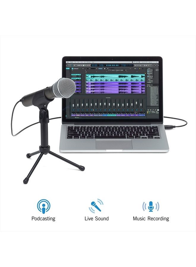 Samson Technologies Q2U USB/XLR Dynamic Microphone Recording and Podcasting Pack (Includes Mic Clip, Desktop Stand, Windscreen and Cables), silver - Image 2