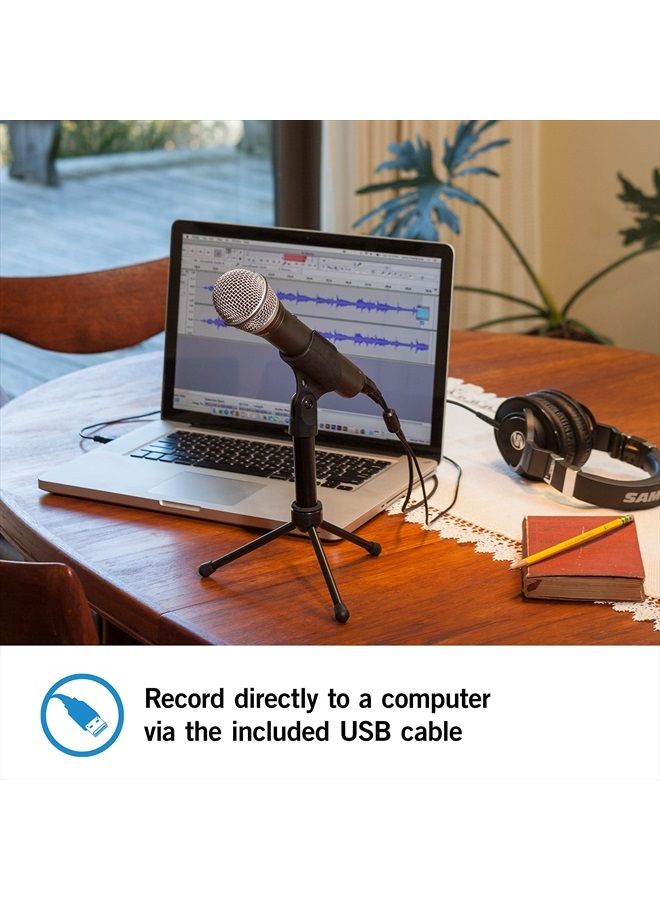 Samson Technologies Q2U USB/XLR Dynamic Microphone Recording and Podcasting Pack (Includes Mic Clip, Desktop Stand, Windscreen and Cables), silver - Image 4