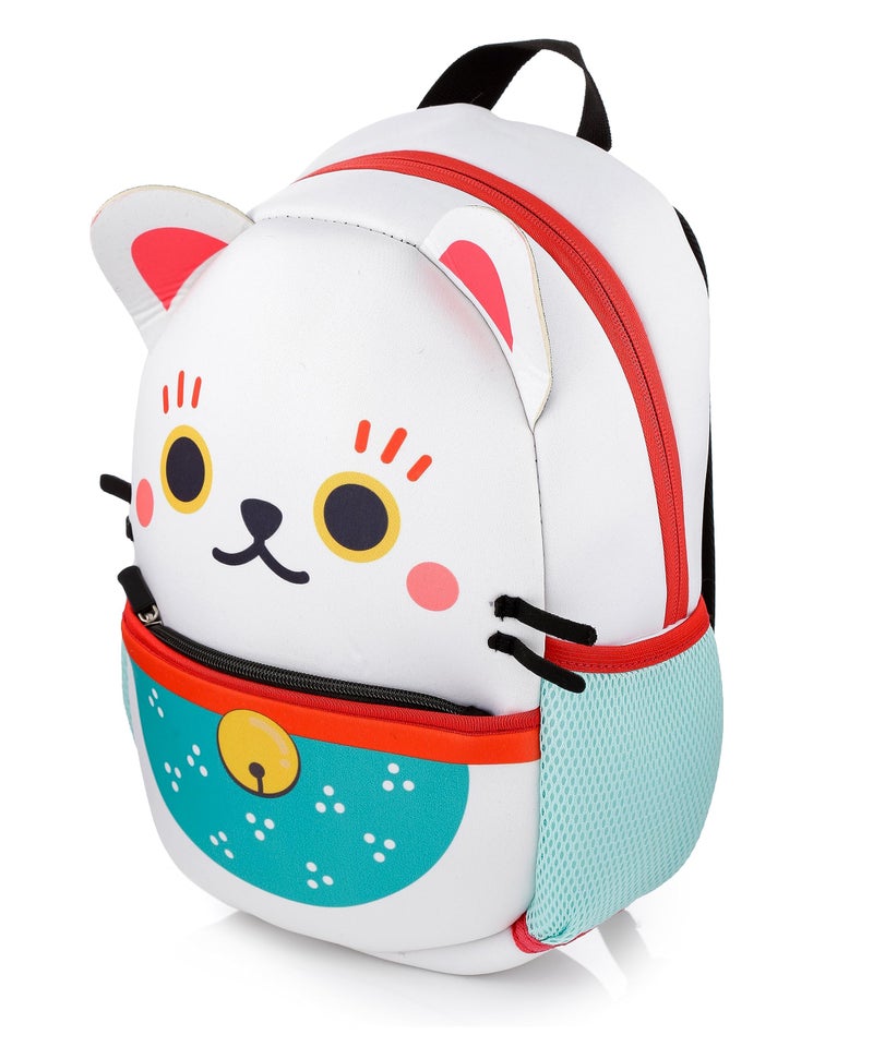 Puckator Maneki Neko Lucky Cat Neoprene Childrens Rucksack Backpack, School Office Home, Zip Up Main Pocket & Small Front Pocket, Adjustable Straps, Multicolour, Height 30cm Width 23cm Depth 10cm - Image 1
