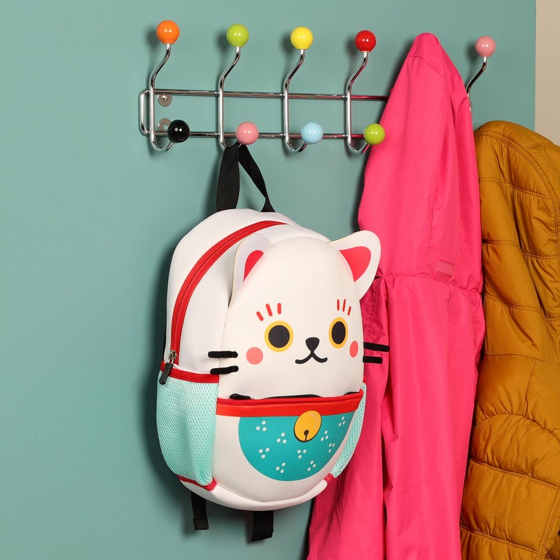 Puckator Maneki Neko Lucky Cat Neoprene Childrens Rucksack Backpack, School Office Home, Zip Up Main Pocket & Small Front Pocket, Adjustable Straps, Multicolour, Height 30cm Width 23cm Depth 10cm - Image 2