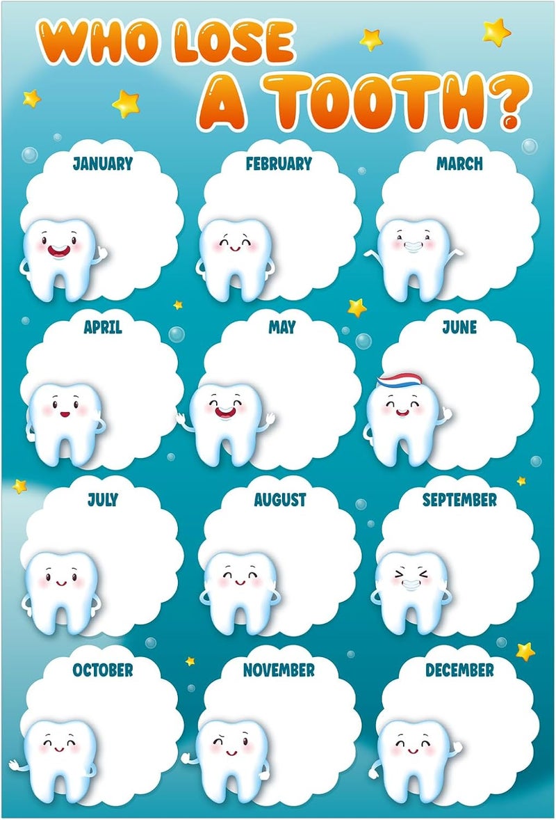 D4DREAM Who Lost a Tooth Poster Chart 11"x 17" Tooth Chart Learning Posters for Kids Classroom Lost Teeth Poster for Nurse Office Decorations Back to School Supplies for Kindergarten Elementary School - Image 1