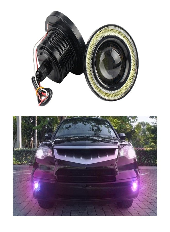 Dickno 2PCS Car Angel Eye Fog Light, 2.5'' Round COB LED Bright High Power Fog Angel Eye Projector with Halo Rings, Universal Vehicle DRL Daytime Driving Light Fog Lamp Bulb (Purple) - Image 1