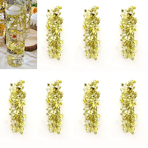 TeaSu Glitter Gold Star Garland for Floating Candle Centerpieces, 12Pcs 38 Inch Tinsel Star Vase Filler for Weddings, Christmas - Gold - Image 1