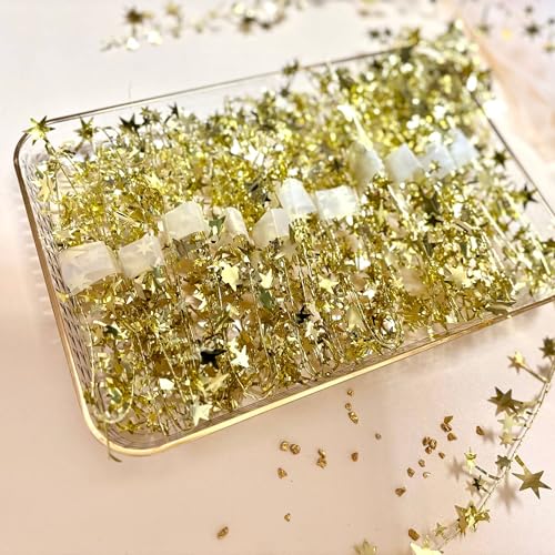 TeaSu Glitter Gold Star Garland for Floating Candle Centerpieces, 12Pcs 38 Inch Tinsel Star Vase Filler for Weddings, Christmas - Gold - Image 2