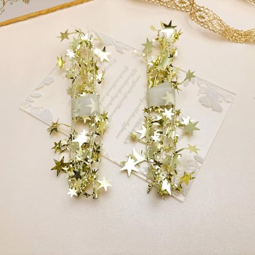 TeaSu Glitter Gold Star Garland for Floating Candle Centerpieces, 12Pcs 38 Inch Tinsel Star Vase Filler for Weddings, Christmas - Gold - Image 4