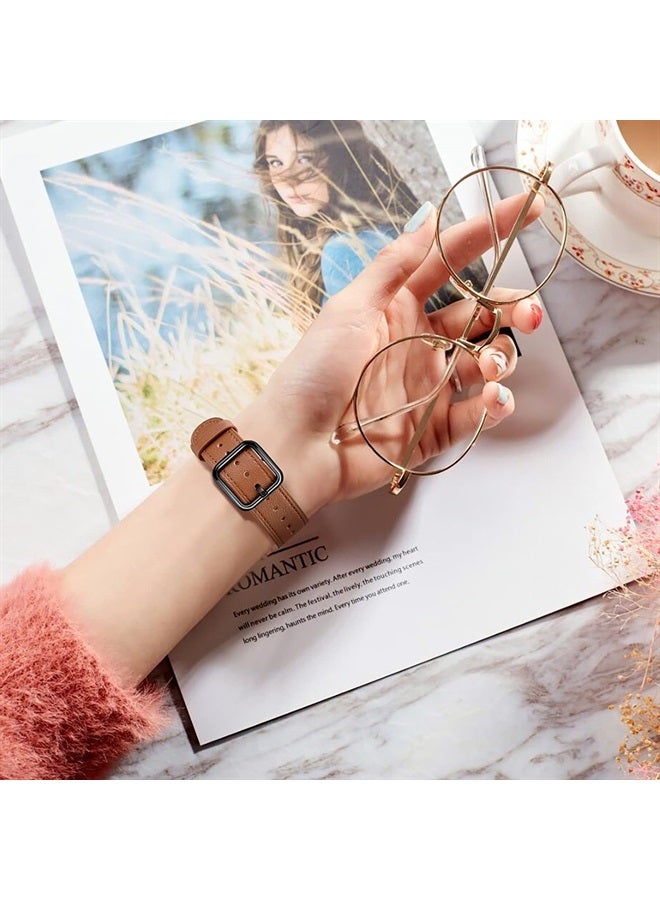 Compatible with Apple Watch Band 38mm 40mm 41mm 42mm 44mm 45mm 49mm Women Men Girls Boys Genuine Leather Replacement Strap for iWatch Series 8 7 6 5 4 3 2 1 iWatch Ultra SE (Brown/Black)