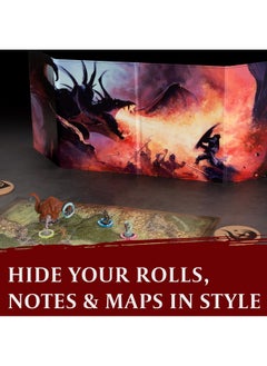 لينكس شاشة DND DM الإصدار الخامس - شاشة D&D Dungeon Master مطبوعة بالألوان الكاملة مع إضافات قابلة للتخصيص - ملحقات Dungeons and Dragons GM / Game Master، هدية للرجال والنساء. إخفاء رميات النرد والخرائط والكتب.  - Image 5