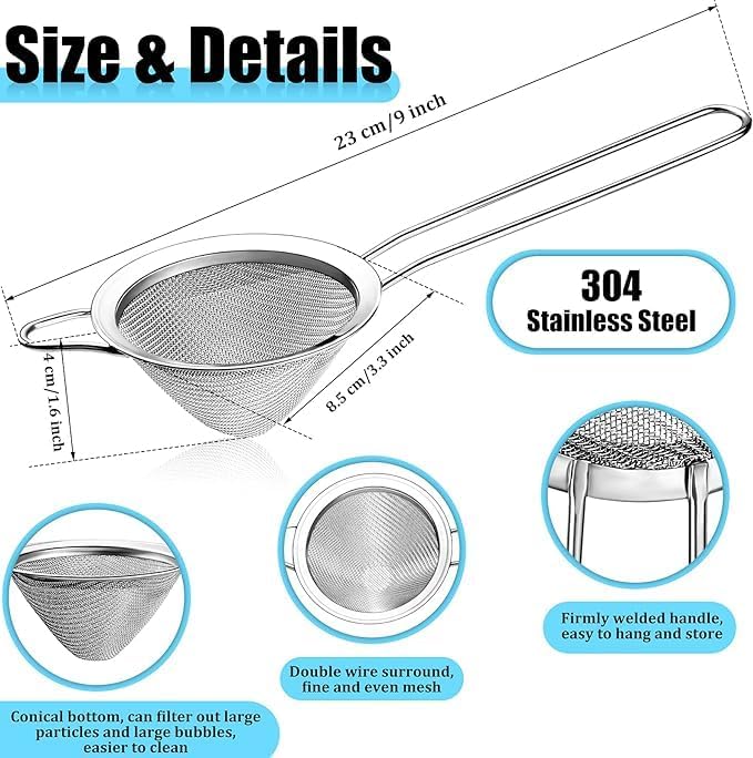 Birdbrid Stainless Steel Tea Strainers Fine Mesh Cocktail Strainer Conical Food Colander Practical Bar Tool 1 Pcs Set - Image 3