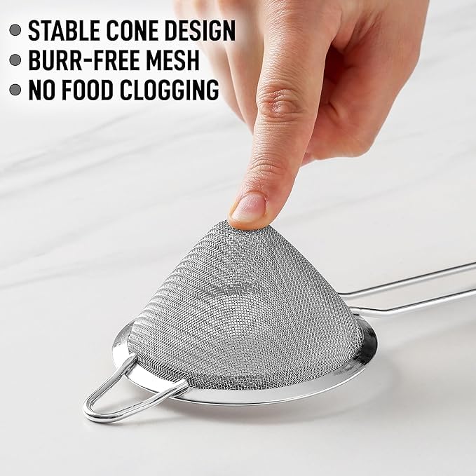 Birdbrid Stainless Steel Tea Strainers Fine Mesh Cocktail Strainer Conical Food Colander Practical Bar Tool 1 Pcs Set - Image 2