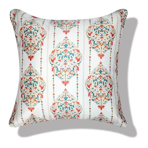 Vendola Decorative Satin Sofa Cushion Covers Set of 5, 16 inch x 16 inch, Sofa Pillow Cover, Ethnic Festive, White and Blue, Mandala Design, Zipper Closure (Mandna, 16X16 Inches) - Image 5