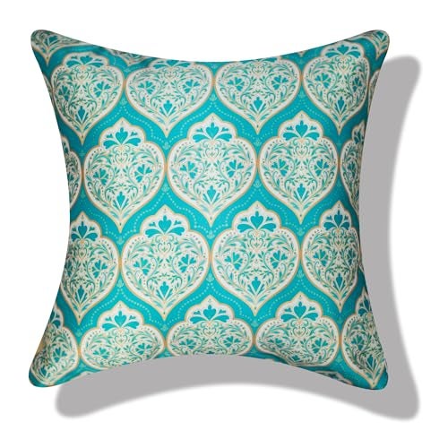 Vendola Decorative Satin Sofa Cushion Covers Set of 5, 16 inch x 16 inch, Sofa Pillow Cover, Ethnic Festive, White and Blue, Mandala Design, Zipper Closure (Mandna, 16X16 Inches) - Image 2
