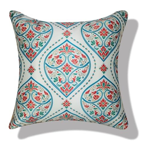 Vendola Decorative Satin Sofa Cushion Covers Set of 5, 16 inch x 16 inch, Sofa Pillow Cover, Ethnic Festive, White and Blue, Mandala Design, Zipper Closure (Mandna, 16X16 Inches) - Image 3