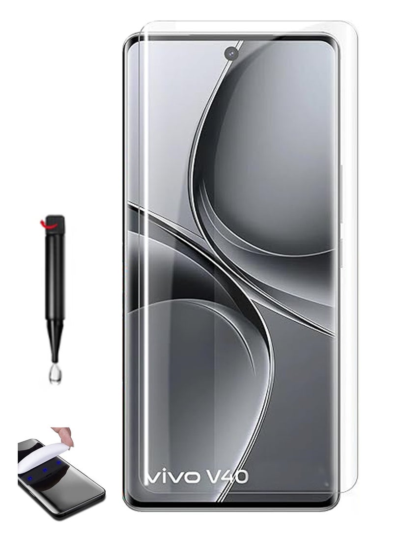 For Vivo V40 5G - UV Advanced Premium Tempered Glass Screen Protector Guard , Full Adhesive UV Curved Case Friendly HD Clarity With Installation Kit  - Image 1