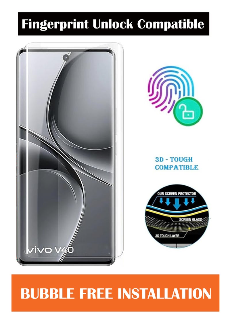 For Vivo V40 5G - UV Advanced Premium Tempered Glass Screen Protector Guard , Full Adhesive UV Curved Case Friendly HD Clarity With Installation Kit  - Image 2