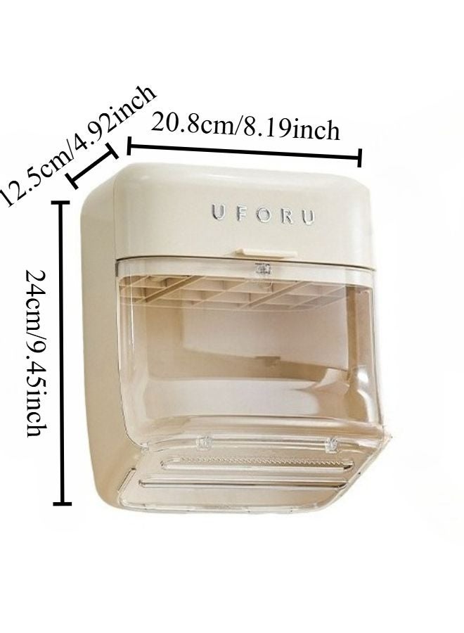 Beige Wall Mounted Tissue Holder With Door Cover Space Saving Hygienic Storage Organizer - Image 4