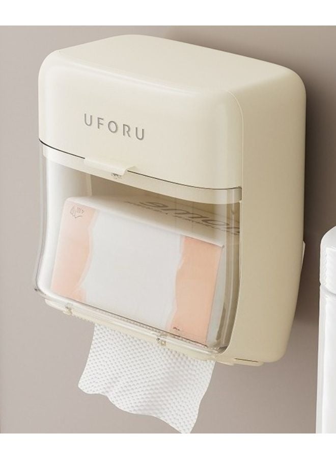 Beige Wall Mounted Tissue Holder With Door Cover Space Saving Hygienic Storage Organizer - Image 1