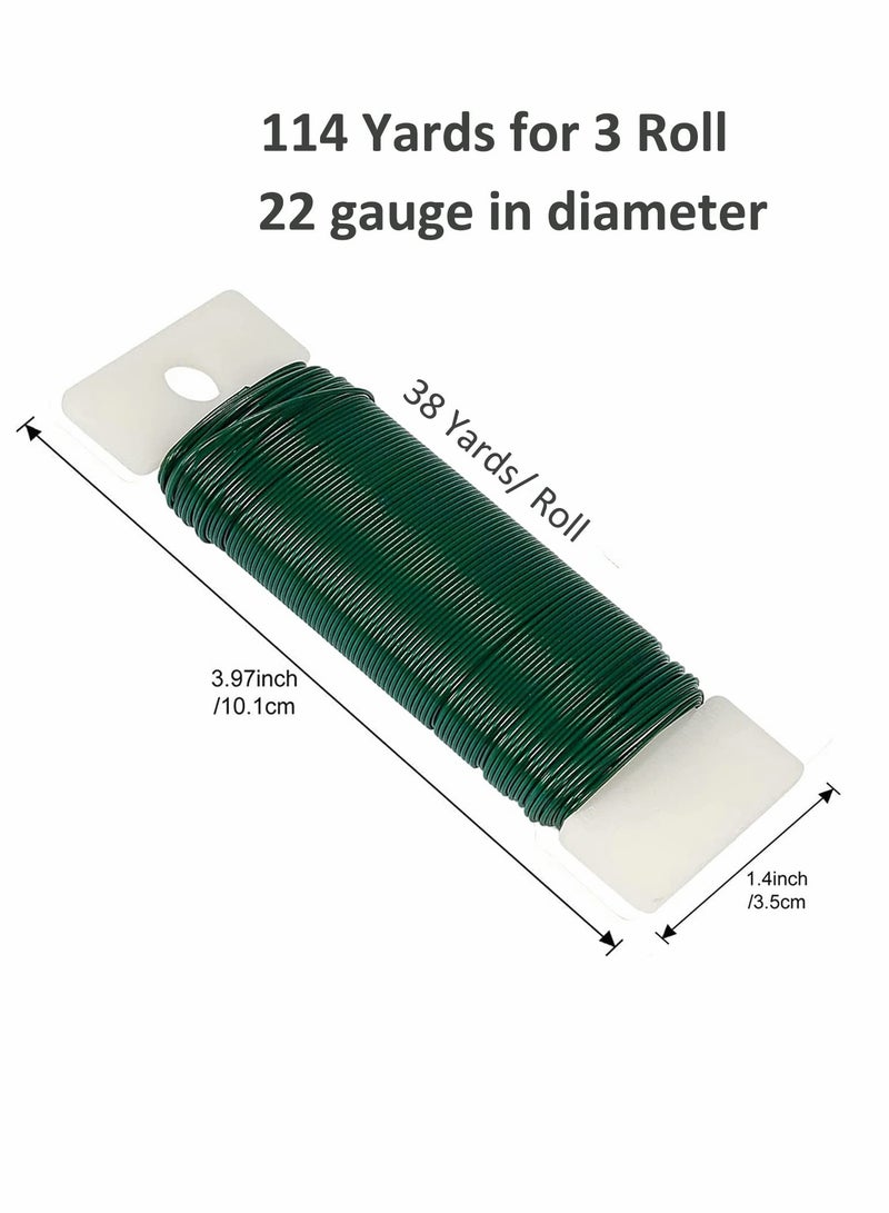 SYOSI Floral Wire, Flower Rod Wire, Craft Colored Tinsel, for Wedding, Flexible Paddle Wire, for Crafts, Wreaths Tree, Wreath Frame, Garland, 3 Pack 114 Yards 22 (Green 3 Roll) - Image 2