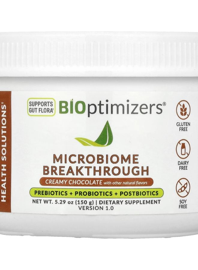 BiOptimizers Microbiome Breakthrough Prebiotics + Probiotics + Postbiotics Creamy Chocolate 5.29 oz (150 g)