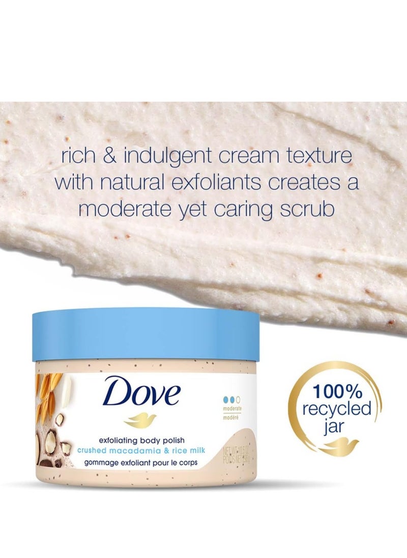 Dove (Dove) - Dove Exfoliating Body Polish| Body Scrub Deeply Nourishing Crushed Macadamia and Rice Milk Moisturises and Brightens Skin Sulphate Free 298gm - Image 1