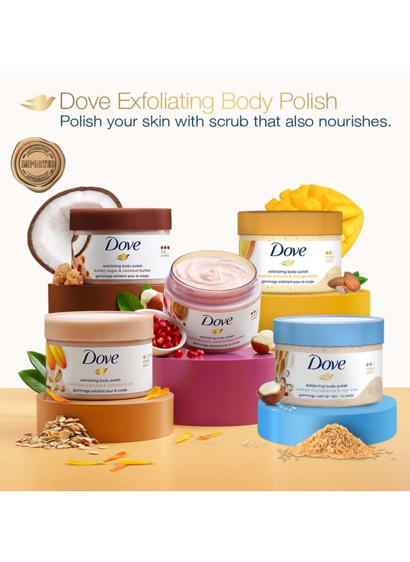 Dove (Dove) - Dove Exfoliating Body Polish| Body Scrub Deeply Nourishing Crushed Macadamia and Rice Milk Moisturises and Brightens Skin Sulphate Free 298gm - Image 1
