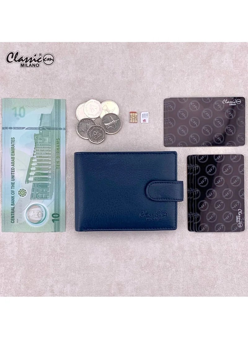 Classic Milano Blue (GTF-07-EM) Classic Milano Men’s Wallet – Slim Bifold Leather Wallet for Men with RFID Blocking, Multiple Card Slots & Middle Zip – Stylish Mens Purse Wallets Gift for Husband, Father for Men | Best Price UAE