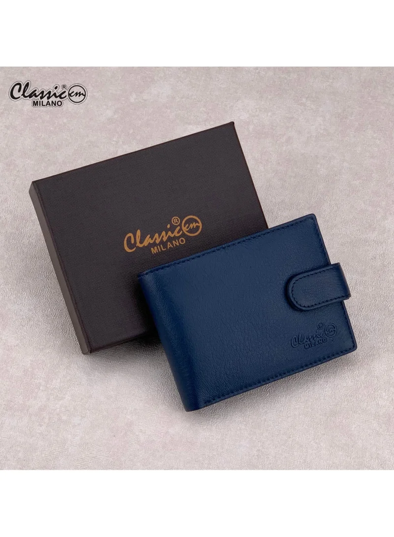 Classic Milano Blue (GTF-07-EM) Classic Milano Men’s Wallet – Slim Bifold Leather Wallet for Men with RFID Blocking, Multiple Card Slots & Middle Zip – Stylish Mens Purse Wallets Gift for Husband, Father for Men | Best Price UAE