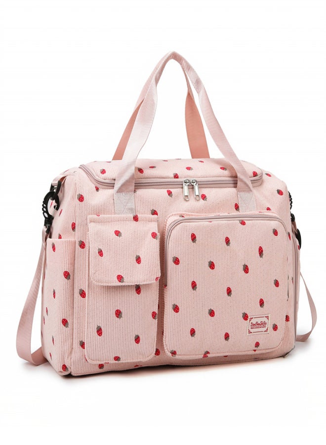 Large Capacity Corduroy Luggage Bag Strawberry Travel Bag Pink - Image 1