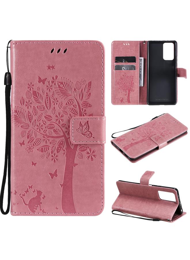 Case For Xiaomi Redmi Note 10 Pro Tree & Cat Pattern Pressed Printing Horizontal Flip PU Leather Case with Holder & Card Slots & Wallet & Lanyard