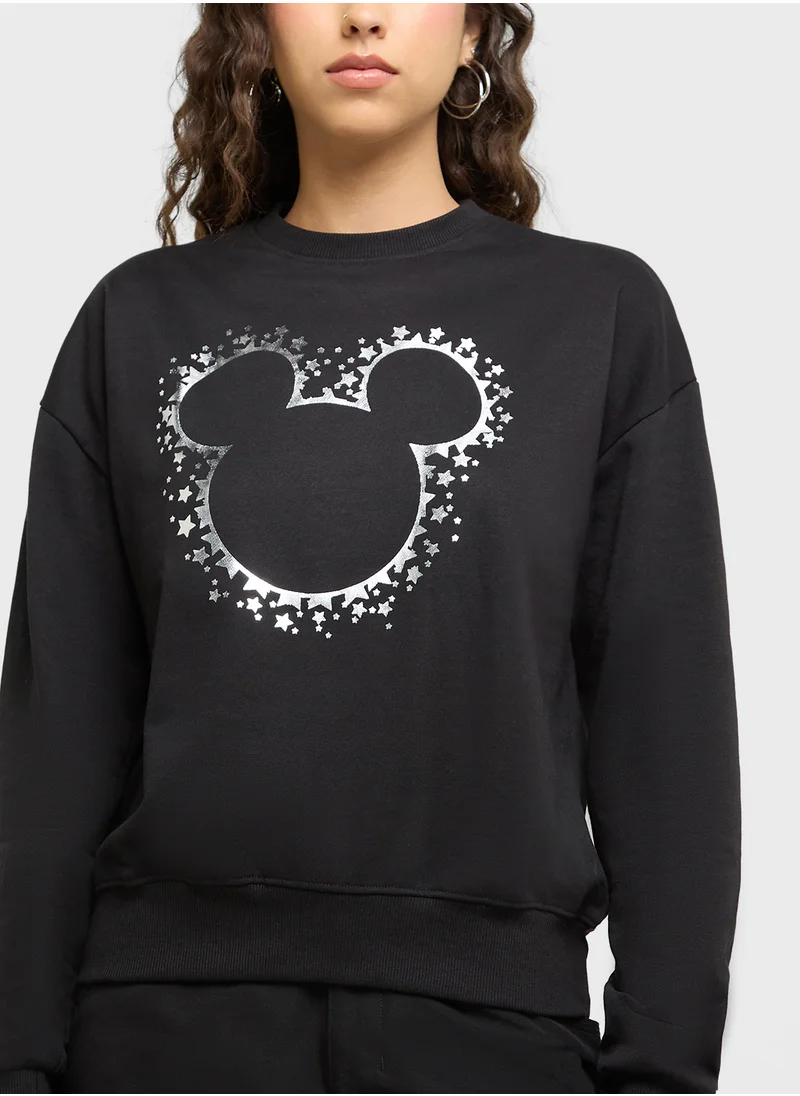 ديزني Mickey Oversize Foil Print Sweatshirt