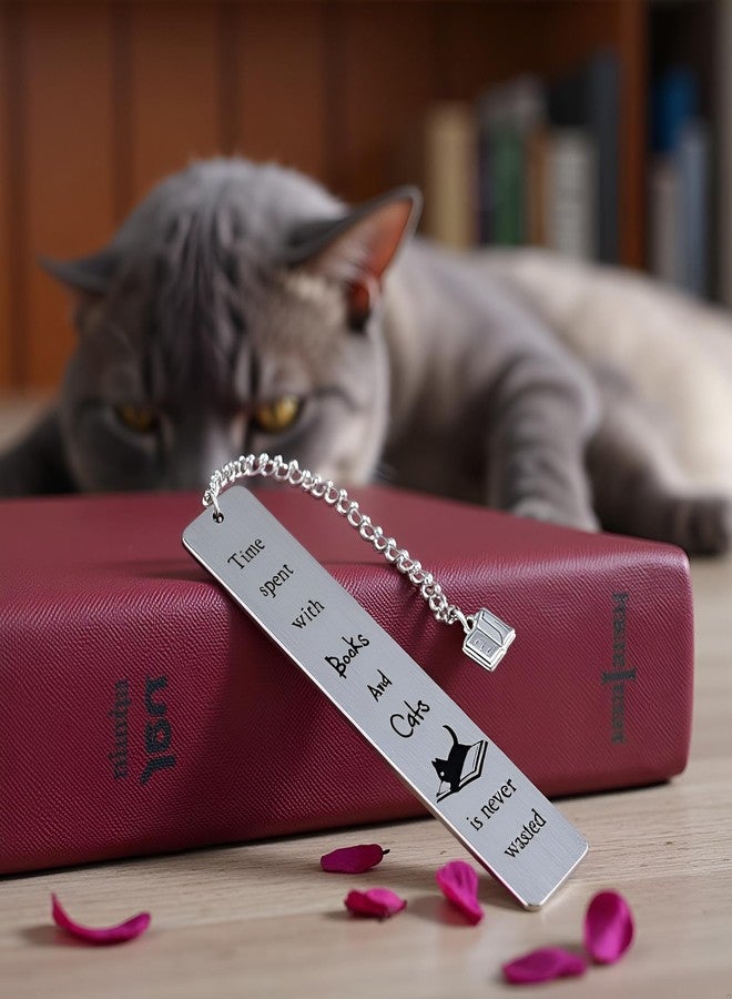 Pxiryanlow Silver Funny Cat Bookmark, Cat Lovers Gifts for Women, Book Lovers Gifts, Christmas Stocking Stuffers for Teens Boy Girl, Cute Bookmarks for Book Lovers Book Accessories - Image 3