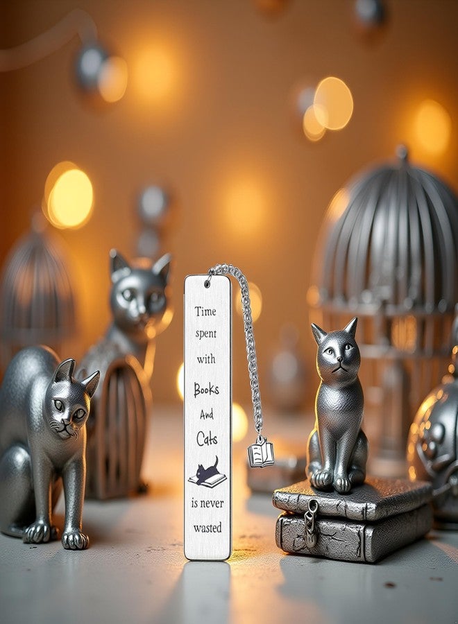 Pxiryanlow Silver Funny Cat Bookmark, Cat Lovers Gifts for Women, Book Lovers Gifts, Christmas Stocking Stuffers for Teens Boy Girl, Cute Bookmarks for Book Lovers Book Accessories - Image 2
