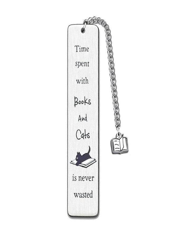Pxiryanlow Silver Funny Cat Bookmark, Cat Lovers Gifts for Women, Book Lovers Gifts, Christmas Stocking Stuffers for Teens Boy Girl, Cute Bookmarks for Book Lovers Book Accessories - Image 1