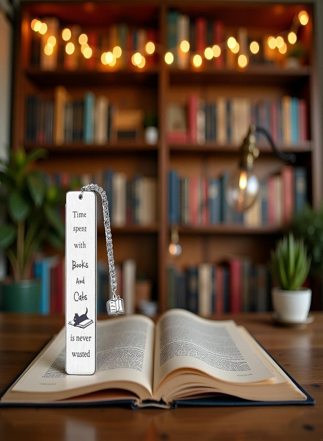 Pxiryanlow Silver Funny Cat Bookmark, Cat Lovers Gifts for Women, Book Lovers Gifts, Christmas Stocking Stuffers for Teens Boy Girl, Cute Bookmarks for Book Lovers Book Accessories - Image 5