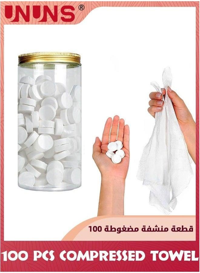 UNUNS Compressed Towel,100 Pcs 100% Cotton Disposable Towel,Soft Toilet Paper,Durable Wet Wipes,Portable Tissues For Home Camping Travel Sports Outdoor Indoor,Expand to 25x22cm  - Image 1