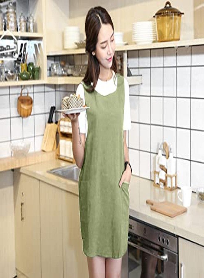 AOBBYBBS Cotton Linen Aprons Halter Cross Bandage Shortened Design Japanese Round Skirt (Shallow Grass Green) - Image 4