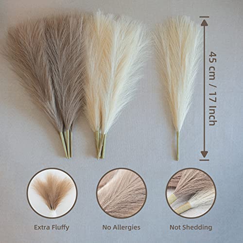 EVODIS Pampas Grass Decor, Fluffy Faux Pampas Grass 6 Stem 18"/45cm Pompous Grass Small Flower Arrangement and Vase Filler for Boho Home Wedding Decoration (Lake-Green) - Image 5