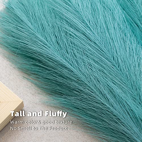 EVODIS Pampas Grass Decor, Fluffy Faux Pampas Grass 6 Stem 18"/45cm Pompous Grass Small Flower Arrangement and Vase Filler for Boho Home Wedding Decoration (Lake-Green) - Image 2