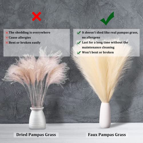 EVODIS Pampas Grass Decor, Fluffy Faux Pampas Grass 6 Stem 18"/45cm Pompous Grass Small Flower Arrangement and Vase Filler for Boho Home Wedding Decoration (Lake-Green) - Image 4