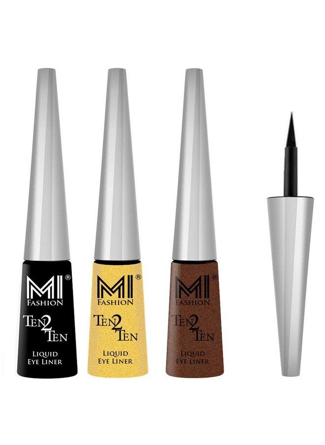 MI FASHION Quick Dry Liquid Eyeliners Combo Of 3 Pcs Water Resistant Cruelty Free High Shine Long Stay Black Golden Shimmer Brown Shimmer  - Image 2