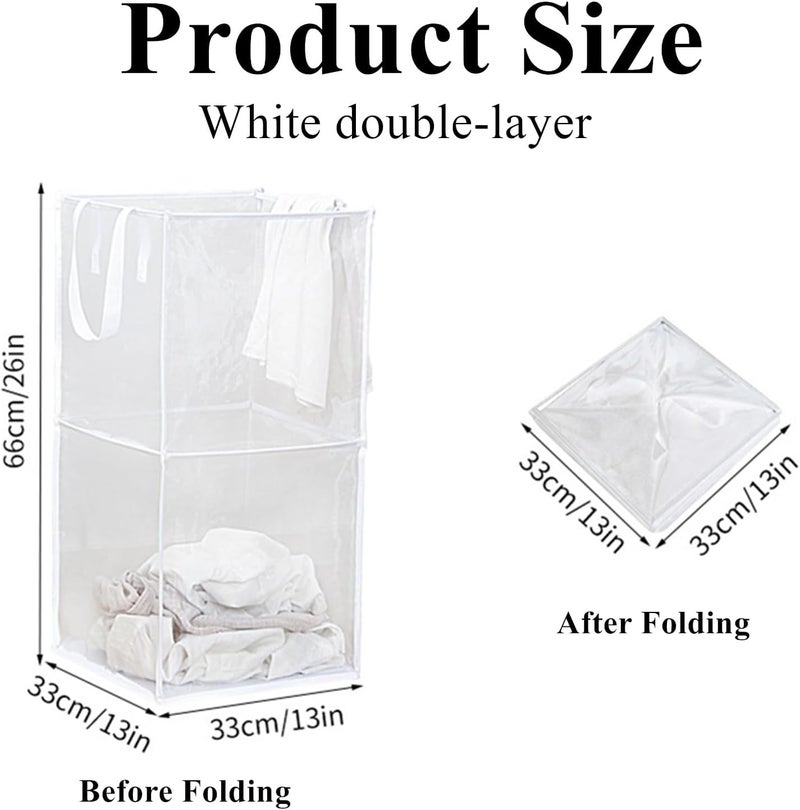 JCZD Storage & Laundry Baskets, Sturdy Mesh Laundry Basket with Handles, Collapsible, Multifunctional, Ideal for Apartments, Dorms, RVs, Efficiently Organizes Laundry, Clothes (White-Double Layer) - Image 2