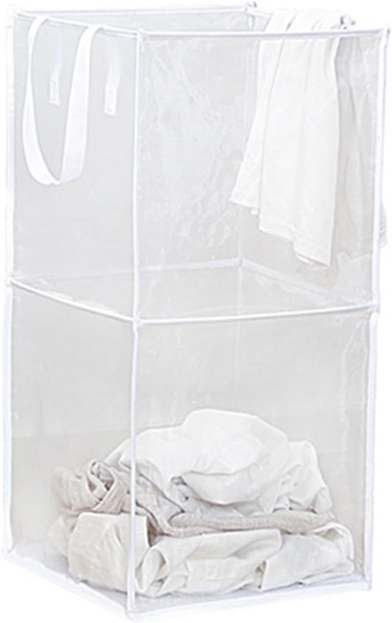 JCZD Storage & Laundry Baskets, Sturdy Mesh Laundry Basket with Handles, Collapsible, Multifunctional, Ideal for Apartments, Dorms, RVs, Efficiently Organizes Laundry, Clothes (White-Double Layer) - Image 1