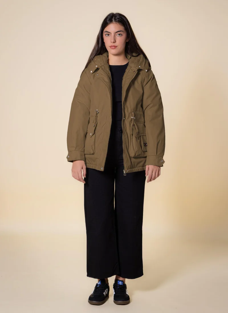 Shapes Brown DETAILED PUFFER JACKET for Women | Best Price UAE