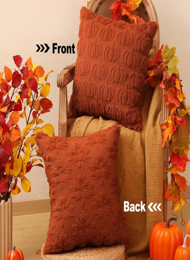 multiwins Halloween Decorations Set of 2 Double-Sided Halloween Pillow Covers 18" x 18", with 2 Different Looks, Pumpkin Bat & Pumpkin with Hat, Plush Faux Fur Throw Pillow Covers for Home Decor - Image 3
